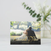 Gepersonaliseerde foto Gold Confetti Script Dank u Briefkaart (Staand voorkant)