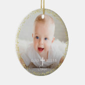 Gepersonaliseerde Foto Goud Greenery Krans Doop Keramisch Ornament (Rechts)