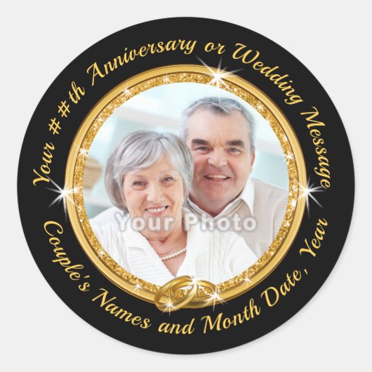 Gepersonaliseerde foto gouden envelop afdichtingen ronde sticker (Voorkant)