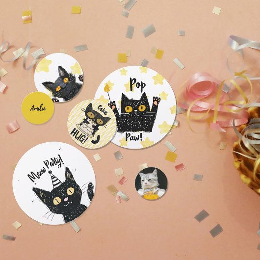 Gepersonaliseerde foto Grappig Black Cat Party Confetti