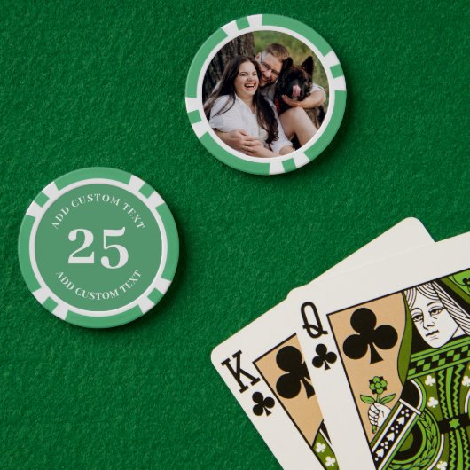 Gepersonaliseerde foto groen genummerd 25 waarde s poker chips (Pokertafel (Dubbel))