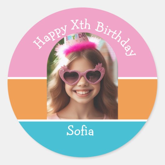 Gepersonaliseerde foto Happy Birthday Naam Elke le Ronde Sticker (Voorkant)