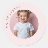 Gepersonaliseerde foto Happy Easter Pink Ronde Sticker (Voorkant)