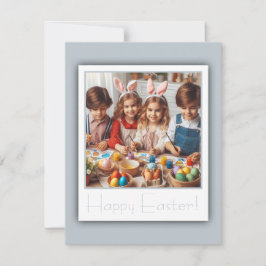 Gepersonaliseerde foto Happy Easter Silver Elegant Feestdagenkaart