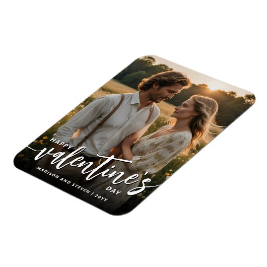 Gepersonaliseerde foto Happy Valentine's Day Elega Magneet (Linkerzijde)