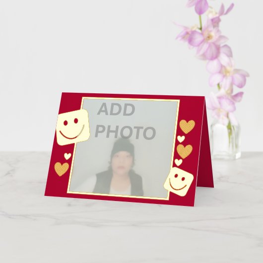 Gepersonaliseerde Foto Harten Glimlacht Gouden Fol Folie Feestdagenkaart (Orchidee)