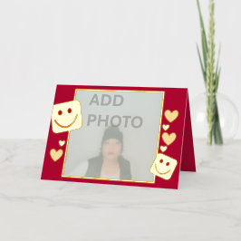 Gepersonaliseerde Foto Harten Glimlacht Gouden Fol Folie Feestdagenkaart