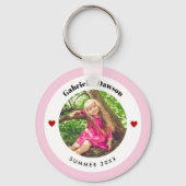 Gepersonaliseerde Foto in Baby roze witte cirkelha Sleutelhanger (Achterkant)