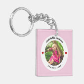 Gepersonaliseerde Foto in Baby roze witte cirkelha Sleutelhanger (Voorkant Links)