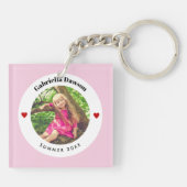 Gepersonaliseerde Foto in Baby roze witte cirkelha Sleutelhanger (Achterkant)