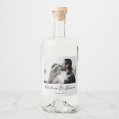 Gepersonaliseerde foto kalligrafie bruiloft Verlov Likeurfles Etiket (Voorkant)