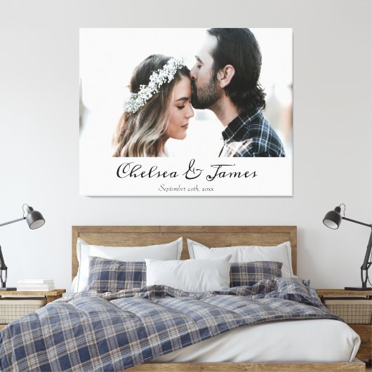 Gepersonaliseerde foto kalligrafie script bruiloft canvas afdruk (Insitu (Slaapkamer))