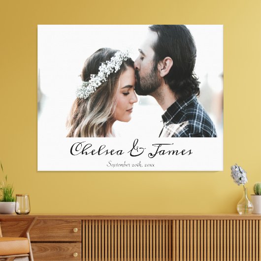 Gepersonaliseerde foto kalligrafie script bruiloft canvas afdruk (Insitu (Woonkamer))