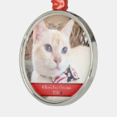 Gepersonaliseerde foto Kat's Eerste Kerstmis Metalen Ornament (Links)
