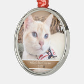 Gepersonaliseerde foto Kat's Eerste Kerstmis Metalen Ornament (Links)