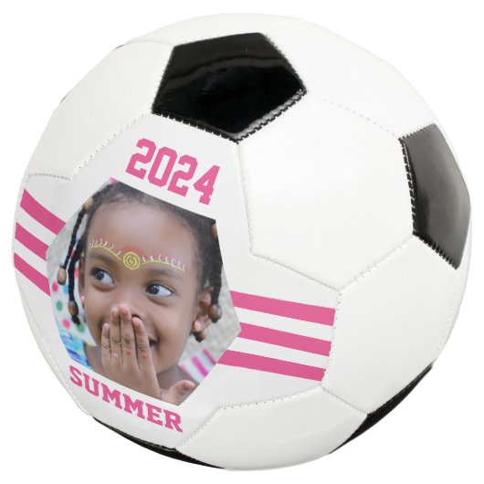 Gepersonaliseerde foto-keepaardroze strepen voetbal (Drie kwart)