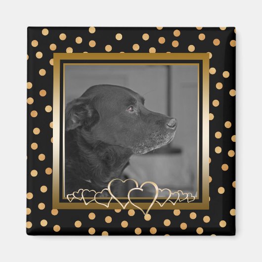 Gepersonaliseerde foto Keepsake Black Gold Polka s Magneet (Voorkant)