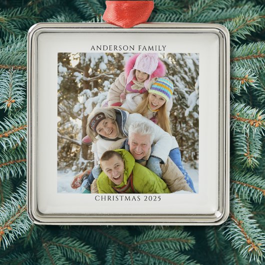 Gepersonaliseerde foto kerst 2025 metalen ornament