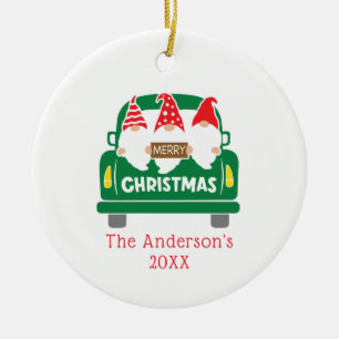 Gepersonaliseerde foto Kerstkabouters vrachtwagen Keramisch Ornament