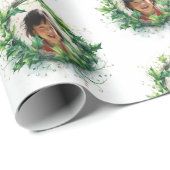 Gepersonaliseerde foto Kerstkrans Cadeaupapier (Rol Hoek)