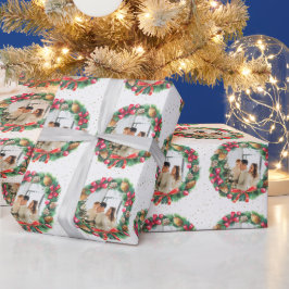 Gepersonaliseerde Foto Kerstkrans Sneeuw Cadeaupapier