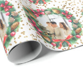 Gepersonaliseerde Foto Kerstkrans Sneeuw Cadeaupapier (Rol Hoek)