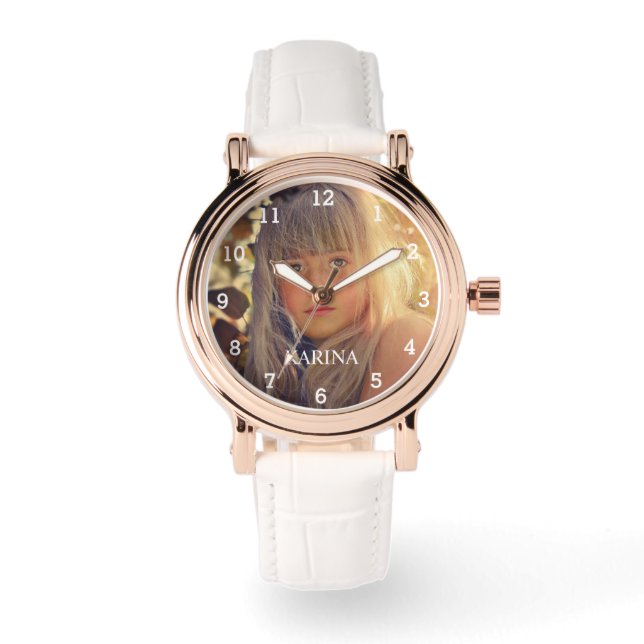 Gepersonaliseerde foto Kinder familienaam horloge (Voorkant)