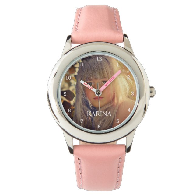 Gepersonaliseerde foto Kinder familienaam meisjes  Horloge (Voorkant)