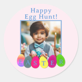 Gepersonaliseerde foto Kleur Ei Hunt Paasroze blau Ronde Sticker