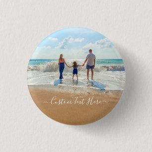 Gepersonaliseerde foto-knop met aangepaste tekst ronde button 3,2 cm
