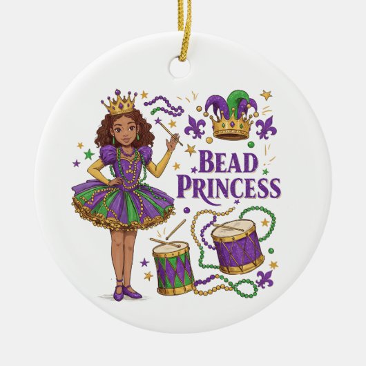 Gepersonaliseerde Foto Kralen Prinses - Mardi Gras Keramisch Ornament (Voorkant)
