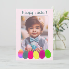 Gepersonaliseerde foto Leuk Gekleurde Eieren Geluk Feestdagenkaart