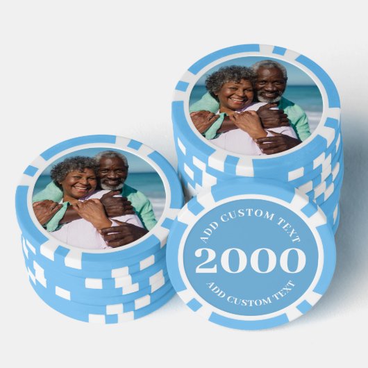 Gepersonaliseerde foto Lichtblauw 2000 Value spel Poker Chips (Opstapeling)