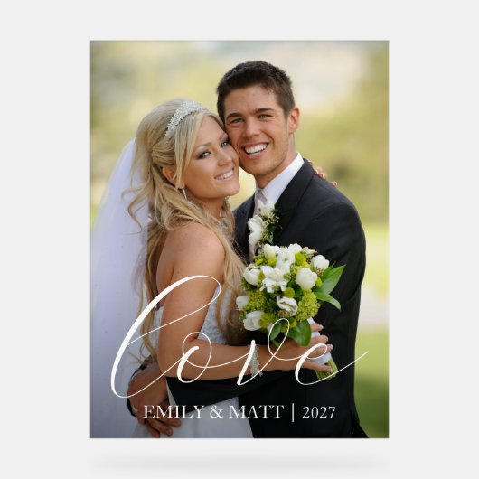 Gepersonaliseerde foto Liefde Bruiloft Welkom Acryl Bord (Voorkant)