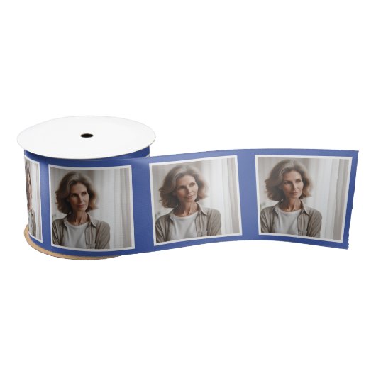 Gepersonaliseerde foto lint wit op medium blauw (Spoel)