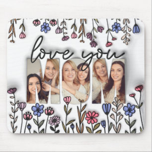 Gepersonaliseerde foto Love You Mam Wildflowers Muismat