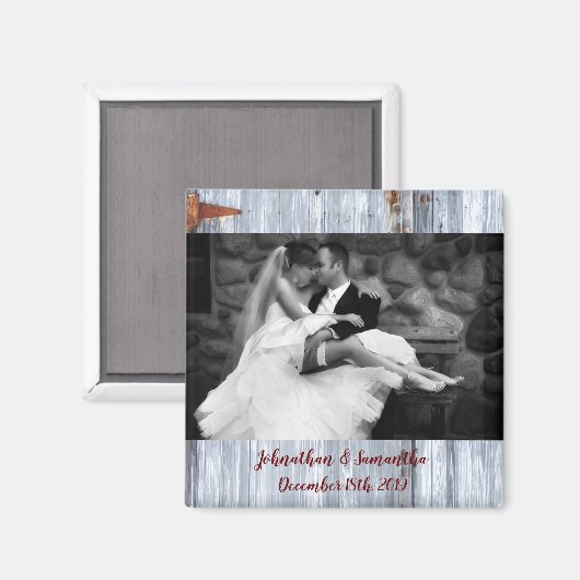 Gepersonaliseerde foto magneet wit wassen hout sch (Voorkant / Achterkant)