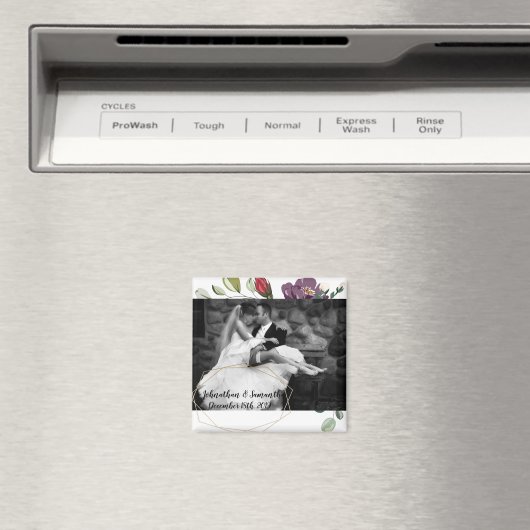 Gepersonaliseerde foto magneet witte rozen gouden  (Insitu (Vaatwasser))