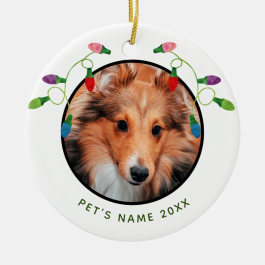 Gepersonaliseerde foto met kerstverlichting keramisch ornament (Voorkant)