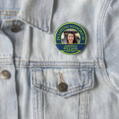 Gepersonaliseerde foto Modern Memorial Blauw Groen Ronde Button 5,7 Cm (In situ)