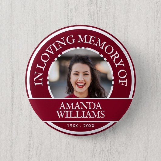 Gepersonaliseerde foto Modern Memorial Bourgondië Ronde Button 5,7 Cm