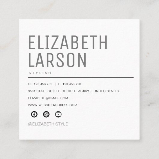 Gepersonaliseerde foto Modern minimalistisch plein Vierkante Visitekaartje (Achterkant)