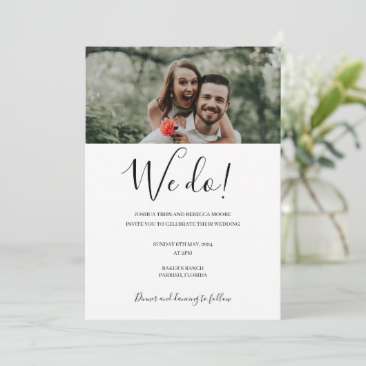 Gepersonaliseerde foto moderne bruiloft die we doe kaart (Staand voorkant)
