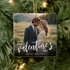 Gepersonaliseerde foto Moderne eerste Valentijnsda Keramisch Ornament