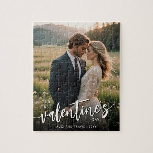 Gepersonaliseerde foto Moderne eerste Valentijnsda Legpuzzel (Verticaal)