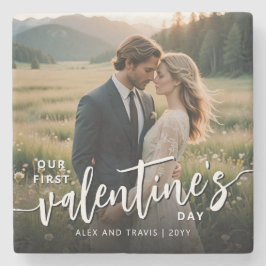 Gepersonaliseerde foto Moderne eerste Valentijnsda Stenen Onderzetter