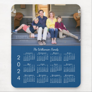 Gepersonaliseerde foto naam blauw 2024 kalender muismat