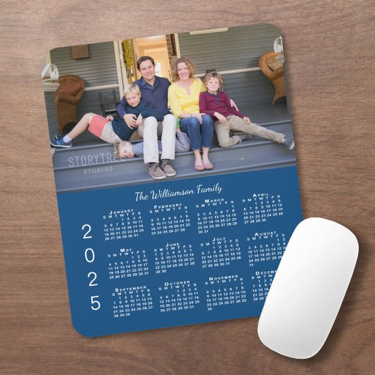 Gepersonaliseerde foto naam blauw 2025 kalender muismat