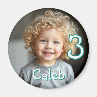 Gepersonaliseerde foto, naam en leeftijd koelkast magneet