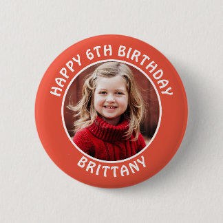 Gepersonaliseerde foto, naam en leeftijd Verjaarda Ronde Button 5,7 Cm